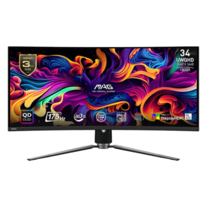 Reducere  Monitor gaming, MSI, MAG 341CQP QD-OLED, 34″ UWQHD, 3440×1440, 1800R, 0.03 ms, 175 Hz, 2x HDMI, DisplayPort, USB-C, Negru