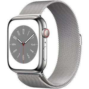 Reducere  Apple Watch 8, GPS, Cellular, Carcasa Silver Stainless Steel 45mm, Silver Milanese Loop