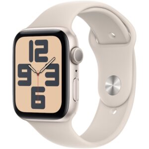 Reducere  Apple Watch SE (2023), GPS, Carcasa Starlight Aluminium 44mm, Starlight Sport Band – S/M