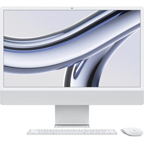 Reducere  Sistem Desktop PC iMac 24″ cu procesor Apple M3, 8 nuclee CPU si 10 nuclee GPU, 24″, Retina 4.5K, 16GB, 512GB SSD, Silver, INT KB