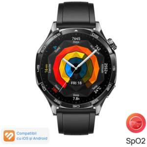 Reducere  Smartwatch Huawei Watch GT 5, 46MM, Deep Tarnish Stainless Steel Case, Black Fluoroelastomer Strap