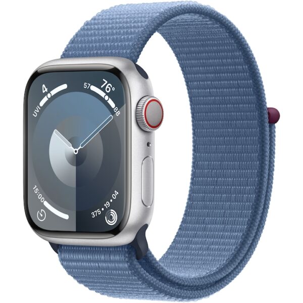 Reducere  Apple Watch 9, GPS, Cellular, Carcasa Silver Aluminium 41mm, Winter Blue Sport Loop