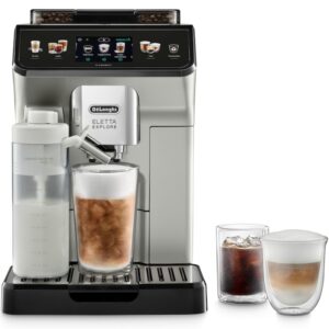 Reducere  Espressor automat De’Longhi Eletta Explore ECAM 450.65.S, 1450W, 50+ tipuri de bauturi, 19 bari, 2 carafe cu tehnologie LatteCrema (Hot & Cool), tehnologie de extractie la rece, Rasnita cu tehnologie Bean Adapt, Coffee Link App, Argintiu