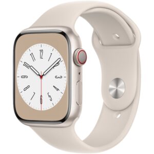 Reducere  Apple Watch 8, GPS, Cellular, Carcasa Starlight Aluminium 45mm, Starlight Sport Band