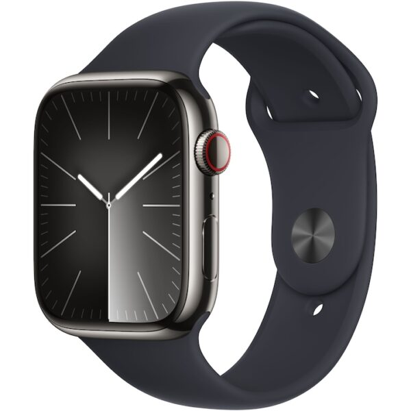 Reducere  Apple Watch 9, GPS, Cellular, Carcasa Graphite Stainless Steel 45mm, Midnight Sport Band – M/L