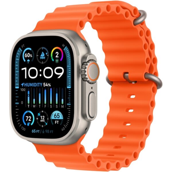 Reducere  Apple Watch Ultra 2, GPS, Cellular, Carcasa Titanium 49mm, Orange Ocean Band