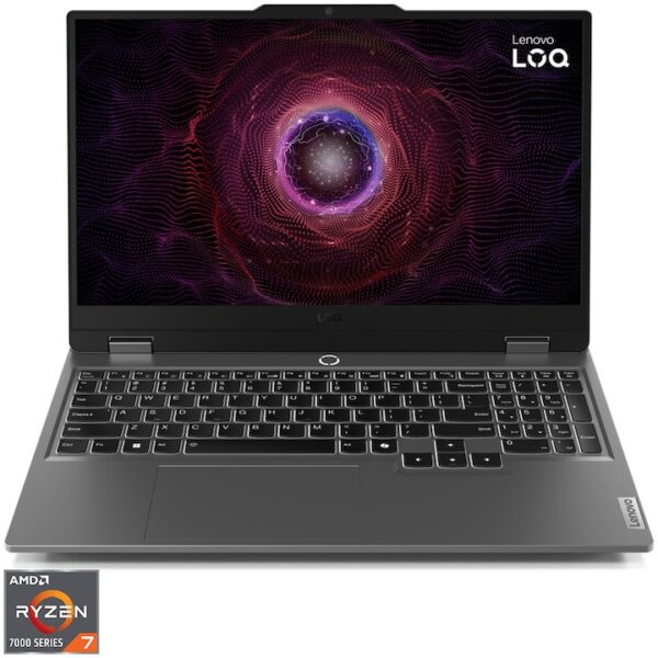 Reducere  Laptop Gaming Lenovo LOQ 15ARP9 cu procesor AMD Ryzen™ 7 7435HS pana la 4.5GHz, 15.6″ Full HD, IPS, 144Hz, 24GB DDR5 RAM, 512GB SSD, NVIDIA® GeForce RTX™ 4070 8GB GDDR6, No OS, Luna Grey