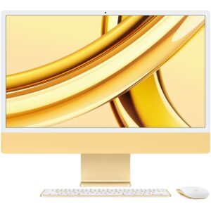 Reducere  Sistem Desktop PC iMac 24″ cu procesor Apple M3, 8 nuclee CPU si 10 nuclee GPU, 24″, Retina 4.5K, 16GB, 512GB SSD, Yellow, INT KB