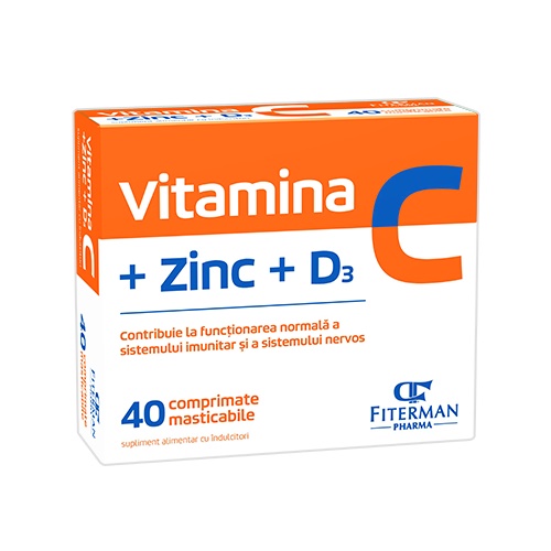 Reducere  VITAMINA C+ZINC+D3 40 COMPRIMATE MASTICABILE FITERMAN Reducere