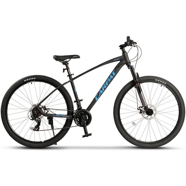 Reducere  RESIGILAT: Bicicleta MTB Carpat Invictus C2957C, schimbator Shimano Tourney, 21 Viteze, cadru aluminiu, roti 29 Inch, frane pe disc, gri cu design albastru/negru