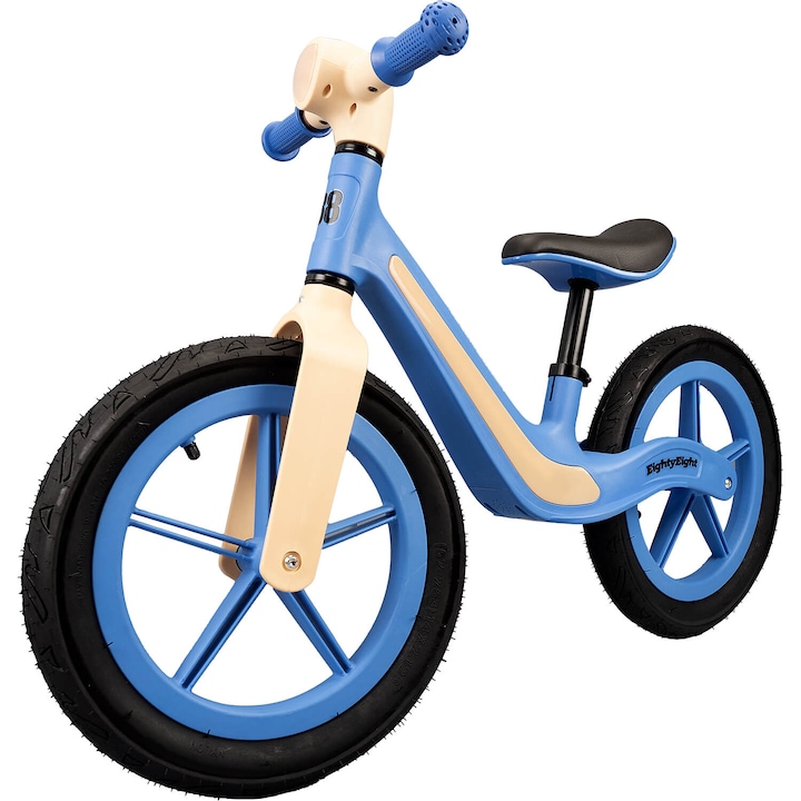 Reducere  RESIGILAT: Bicicleta fara pedale EightyEight cu lumini si muzica Toddler, roti gonflabile de cauciuc, 14 inch, blue