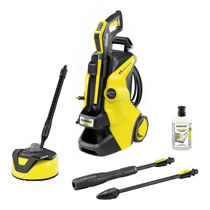 Reducere  RESIGILAT: Aparat de spalat cu presiune Karcher K 5 Power Control Home,2100 W, motor racit cu apa, 145 bar, 500 l/h debit maxim, furtun de presiune 10 m, sistem Plug ‘n’ Clean pentru detergent , perie exterior T5 , detergent exterior 0.5L