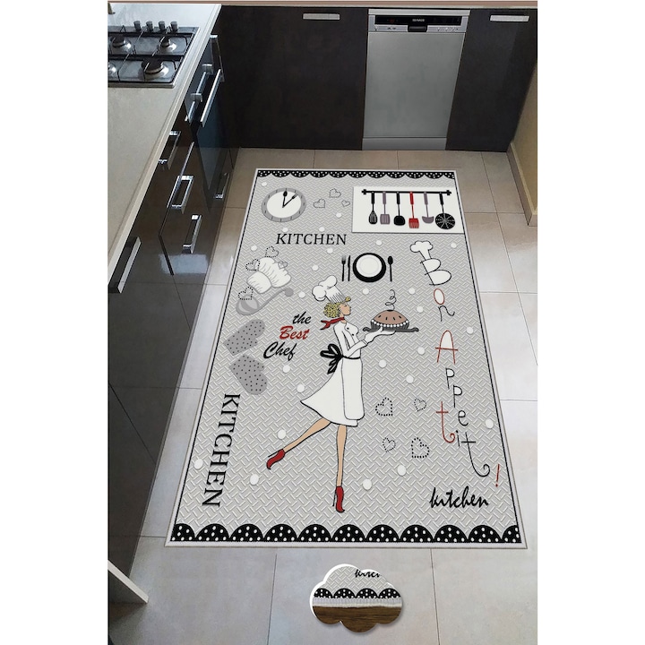 Reducere  RESIGILAT: Covor de bucatarie Chef Oyo Home, 80×200 cm, poliester, print digital, spate antiderapant, multicolor