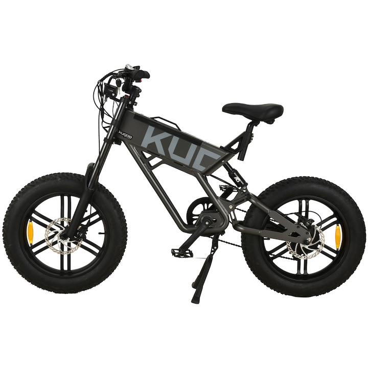 Reducere  RESIGILAT: Bicicleta electrica KUGOO T01, motor 750W, autonomie 65 KM, viteza maxima 38 KM/H, acumulator detasabil 48V 13AH LI-ION, roti FAT 20*4.0 inch, full suspension, negru/gri/alb