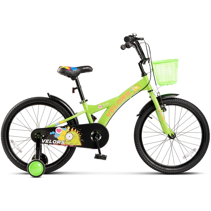 Reducere  RESIGILAT: Bicicleta copii 7-10 ani Velors V2001B 20″, verde/portocaliu