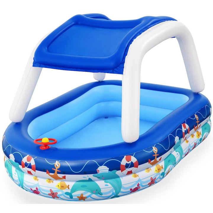 Reducere  RESIGILAT: Piscina gonflabila pentru copii Bestway, Sea Captain Family Pool, 213 x 155 x 132 cm