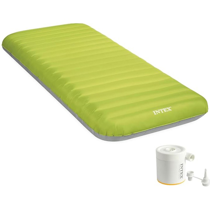 Reducere  RESIGILAT: Saltea gonflabila camping Intex Dura Beam, 76x191x17 cm, pompa USB150, verde/gri