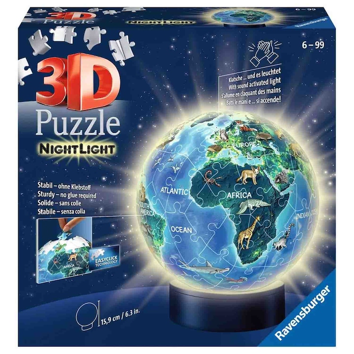 Reducere  RESIGILAT: Puzzle 3D Ravensburger NightLight – Planeta Pamant, 72 piese