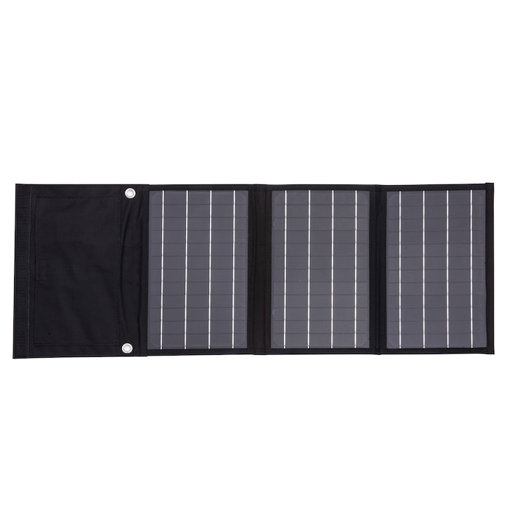 Reducere  RESIGILAT: Panou solar Technaxx TX-207, 21W, pliabil, 2 x USB-A, dimensiune 81 x 29 x 3 cm, negru