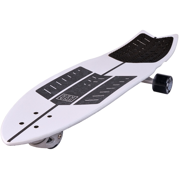 Reducere  RESIGILAT: Skateboard Surf Skate STREET SURFING White Striker, 91 x 24 cm, Abec-9, alb