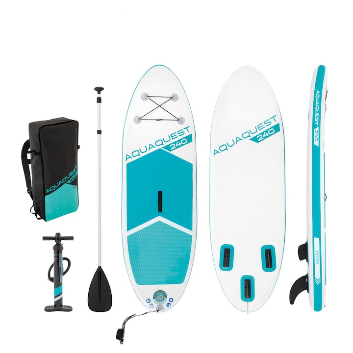 Reducere  RESIGILAT: Set SUP Intex Aqua Quest 240, 244x76x13 cm, geanta transport, lesa, pompa, vasla