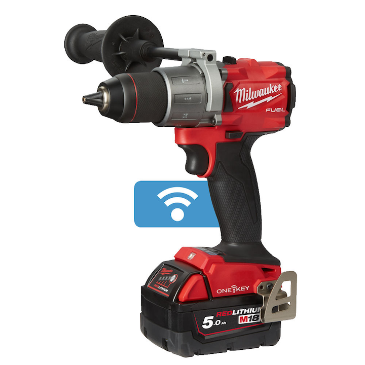 Reducere  RESIGILAT: Masina de gaurit si insurubat (bormasina) cu percutie pe acumulator Milwaukee M18 OnePd2-502x, 18 V, 135 Nm, 89 mm diametru maxim de gaurire, 2000 RPM, 5 Ah, acumulator, incarcator