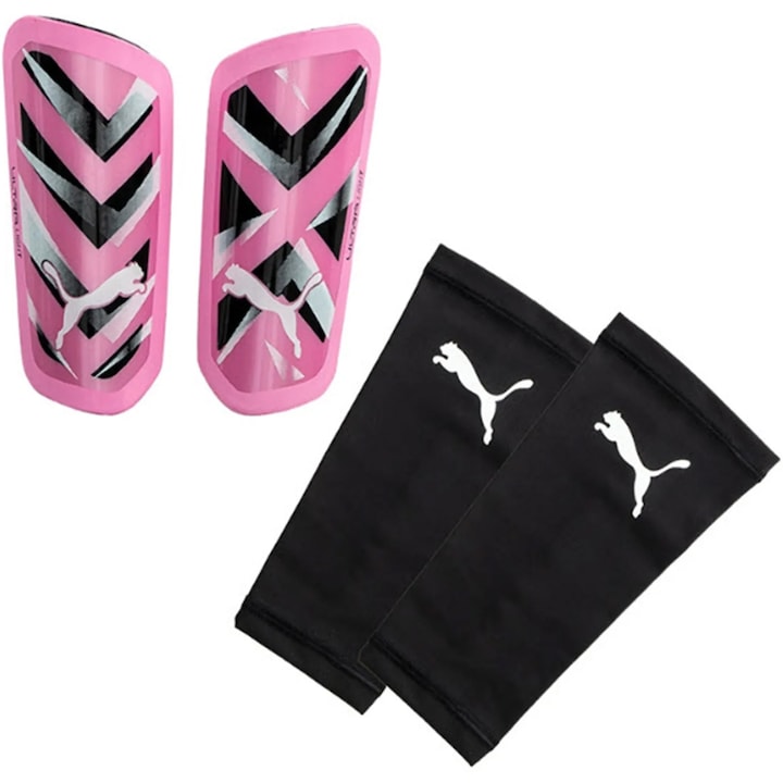 Reducere  RESIGILAT: Aparatori fotbal Puma Ultra Light Sleeve, marime L, negru/roz