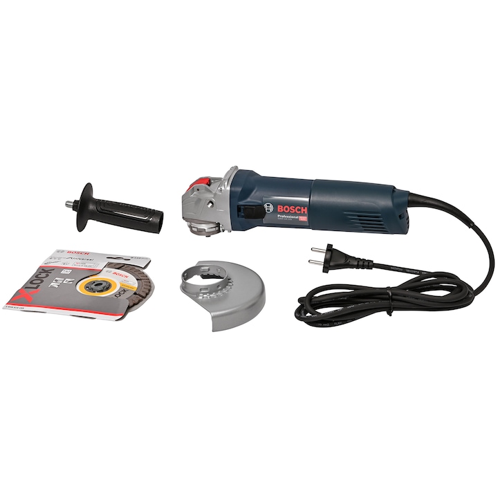 Reducere  RESIGILAT: Polizor unghiular cu X-LOCK Bosch Professional GWX 14-125, 1400 W, 11.000 RPM, 125 mm diametru disc, cutit taiere diamantat, aparatoare protectie, maner auxiliar