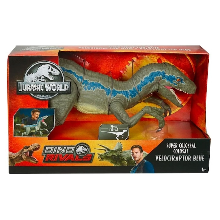 Reducere  RESIGILAT: Figurina Jurassic World Dino Rivals – Super Colosal Velociraptor Blue, 93 cm