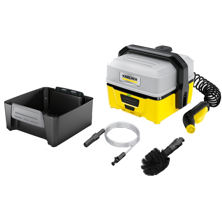 Reducere  RESIGILAT: Aparat portabil de spalat cu presiune joasa pe acumulator Karcher OC3 + Adventure,putere 45 W, 5 bar, rezervor 4 l, 2 l/min, 15 minute autonomie, accesorii incluse