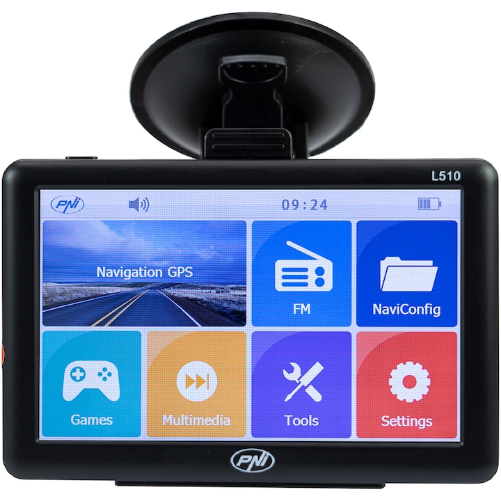 Reducere  RESIGILAT: Sistem de navigatie GPS PNI L510 ecran 5 inch, 800 MHz, 256MB DDR2, 8GB memorie interna, FM transmitter