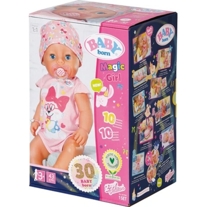 Reducere  RESIGILAT: Papusa interactiva Zapf Baby Born – Fetita, roz, 43 cm, 10 accesorii