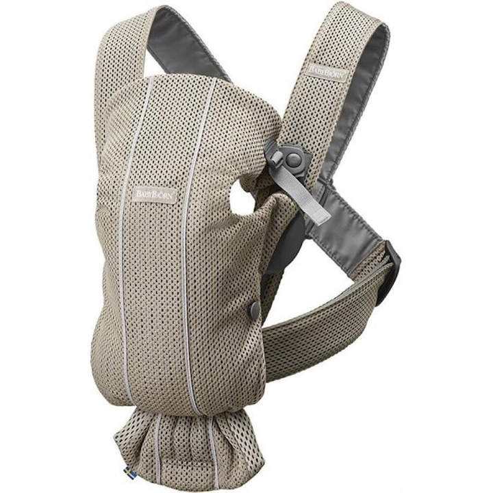 Reducere  RESIGILAT: Marsupiu anatomic Mini pentru bebelusi, cu pozitii multiple de purtare BabyBjorn Greige, Mesh