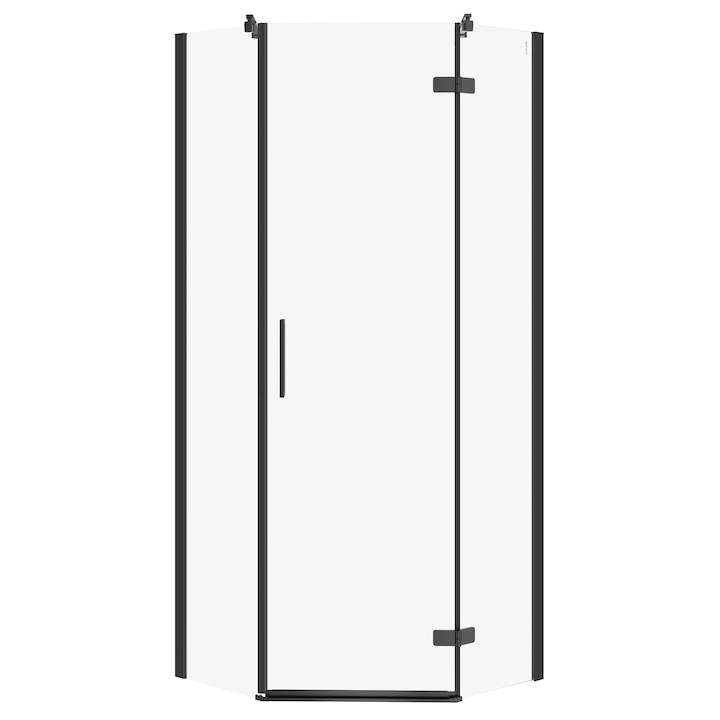 Reducere  RESIGILAT: Cabina de dus pentagonala Cersanit Jota S160-011, dreapta, usa pivotanta, sticla 6mm, geam transparent, profil negru, 80x80x195 cm