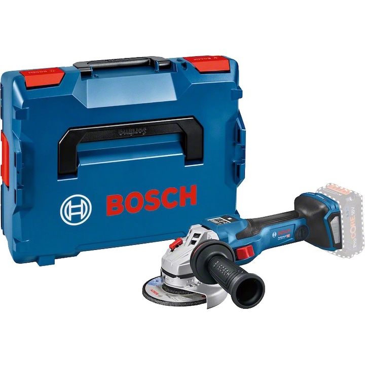 Reducere  RESIGILAT: Polizor unghiular pe acumulator Bosch Professional GWS 18V-15 SC, 18 V, 9800 RPM, 125 mm diametru disc, M14 arbore, mod Bluetooth, aparatoare protectie, flansa prindere, cutie L-Boxx, maner suplimentar, piulita fixare, fara acumulator/incarcator