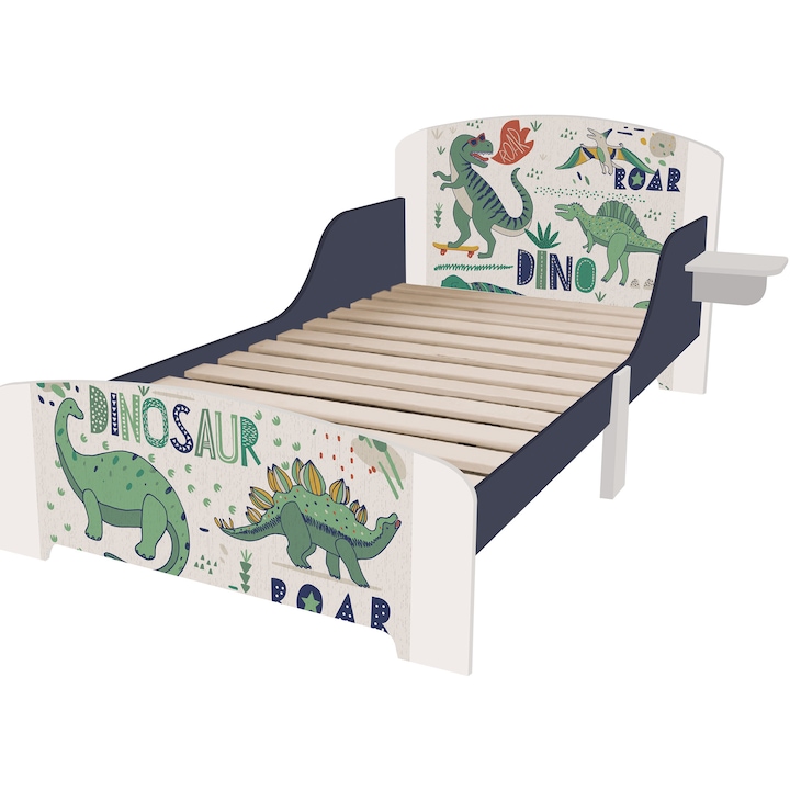 Reducere  RESIGILAT: Pat junior cu protectii laterale pentru copii U-Grow Dinozauri UMPJ05-DN, 140×70 cm, verde