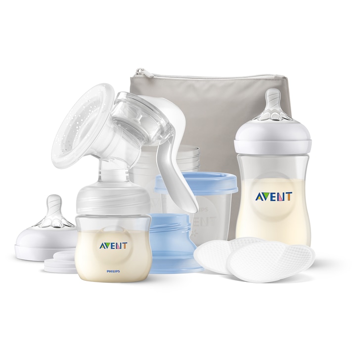 Reducere  RESIGILAT: Set cu pompa manuala de san Philips-AVENT SCF430/16, tehnologie Natural Motion, marime universala