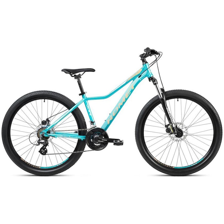 Reducere  RESIGILAT: Bicicleta dama MTB Romet Rambler Jolene 7.1 27.5″, marime L, turcoaz/bej