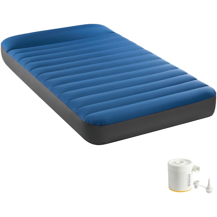 Reducere  RESIGILAT: Saltea gonflabila camping Intex Dura Beam Twin, 99x191x22 cm, pompa USB150, albastru/gri