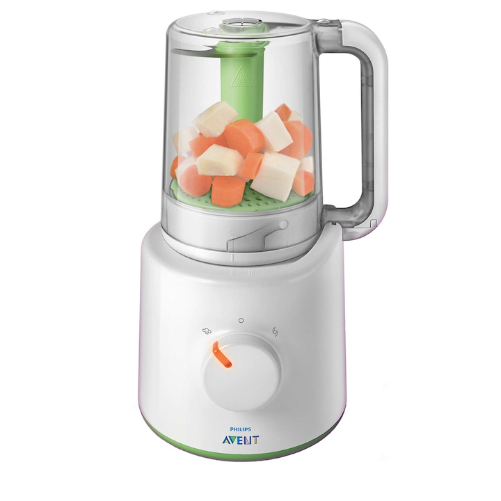 Reducere  RESIGILAT: Aparat de gatit cu abur si blender 2 in 1 Philips Avent SCF870/22, carte de retete, pahar gradat, spatula, 1 viteza