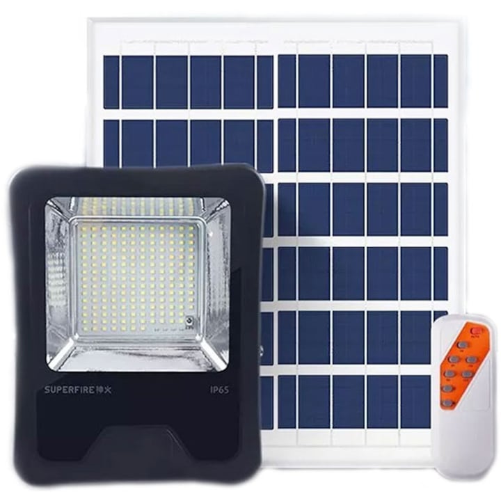 Reducere  RESIGILAT: Proiector LED solar Superfire FF1-D, panou solar, senzor lumina, telecomanda, 166W, 1400 lm, 20000 mAh, IP65