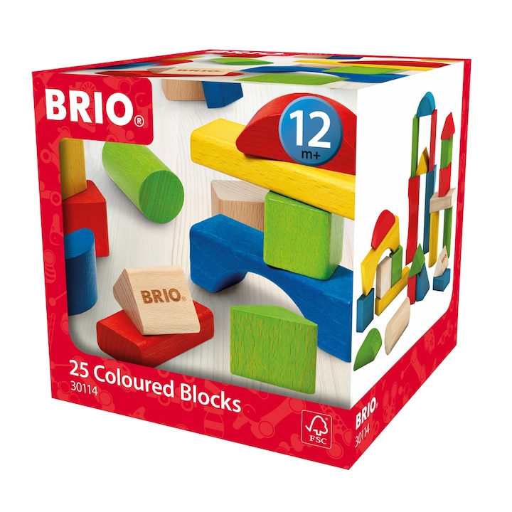 Reducere  RESIGILAT: Set cuburi Brio – Blocuri colorate, din lemn, 25 piese