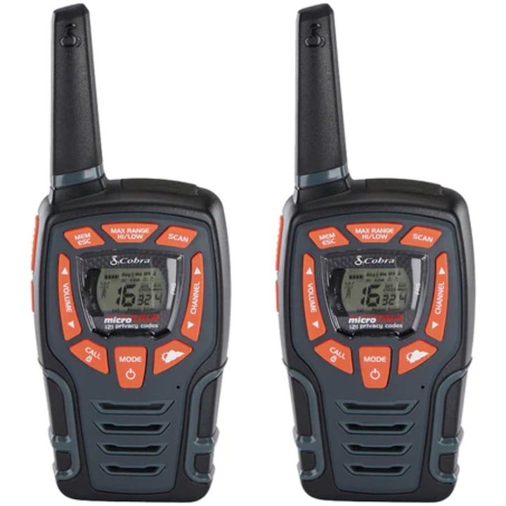 Reducere  RESIGILAT: Set 2 statii walkie-talkie Cobra AM655, raza pana la 8 km, 16 canale si 121 coduri private , design robust, rezistent la apa (IPX2) , 6 acumulatori