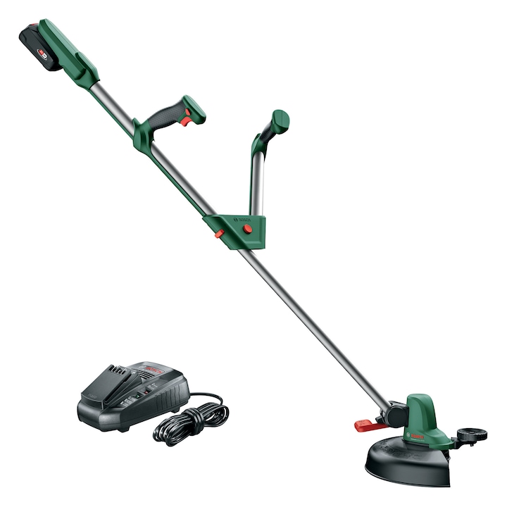 Reducere  RESIGILAT: Trimmer de tuns gazon/iarba pe acumulator Bosch UniversalGrassCut 18, 18 V, diametru taiere 26 cm, maner telescopic 120 – 140 cm, include: acumulator 18 V 2.5 Ah + incarcator