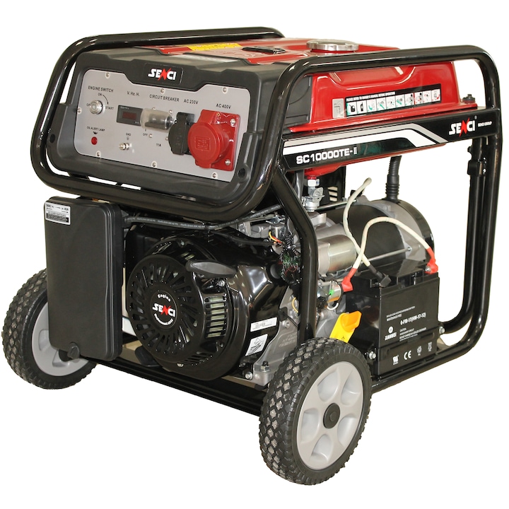 Reducere  RESIGILAT: Generator de curent Senci SC-10000TE TOP, 8500 W, 400 V, stabilizator de tensiune (AVR), motor benzina cu demaraj electric, 12.5 h autonomie maxima