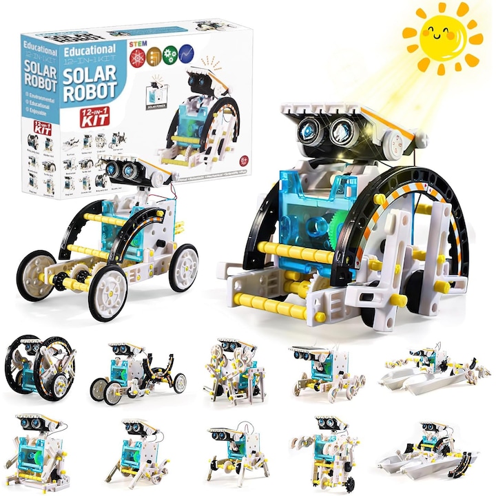 Reducere  RESIGILAT: Kit de constructie roboti Mappy 12in1, incarcare solara, alb