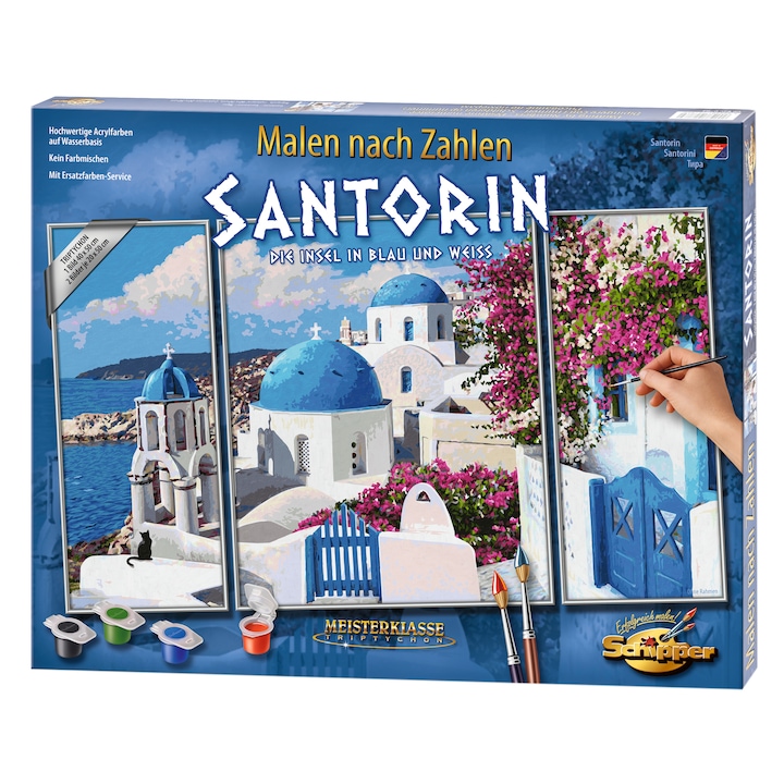 Reducere  RESIGILAT: Set pictura pe numere Schipper Triptic – Santorini, 50×80 cm.