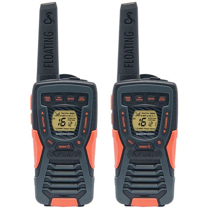 Reducere  RESIGILAT: Set 2 statii walkie-talkie Cobra AM1055FLT , raza pana la 12 km , 16 canale si 121 coduri private ,design robust , plutitor si impermeabil (IPX7) , lanterna LED , 6 acumulatori