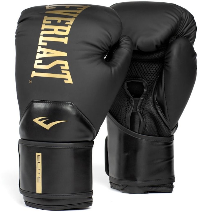 Reducere  RESIGILAT: Manusi box de antrenament Everlast Elite 2, 12 OZ, negru/auriu