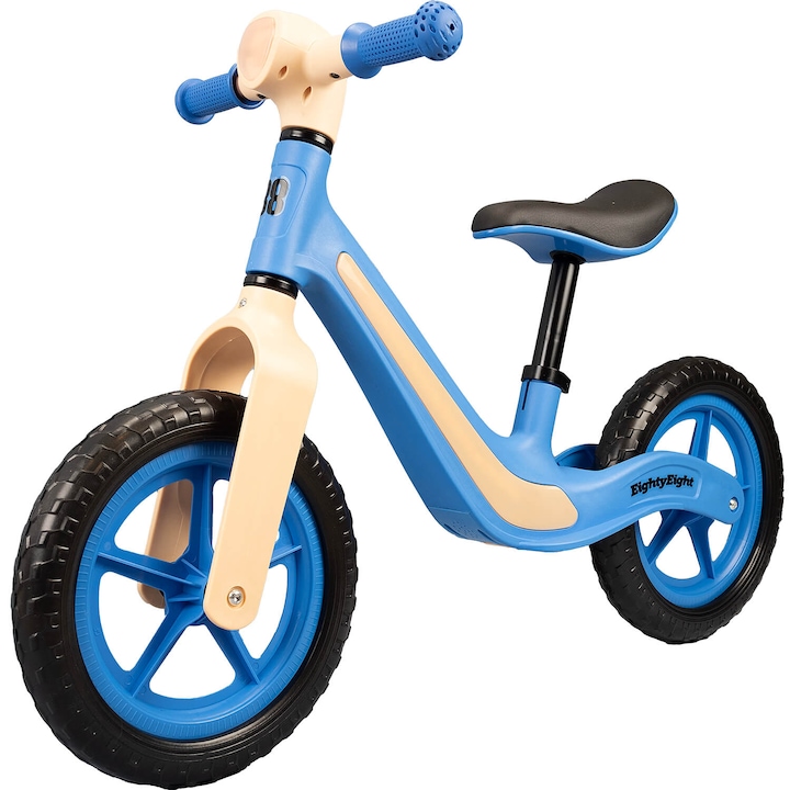 Reducere  RESIGILAT: Bicicleta fara pedale EightyEight cu lumini si muzica Toddler, roti spuma Eva, 12 inch, albastru